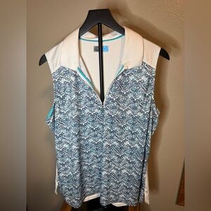 PGA Tour Women's Blue and White Patterned Sleeveless Blouse